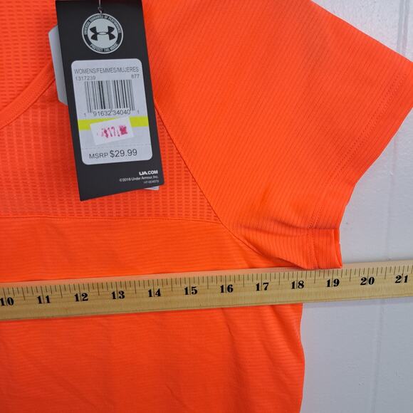 Under Armour HeatGear Shirt Women’s M Orange Fitted Mesh Back‎ Cutout NWT - Picture 9 of 10